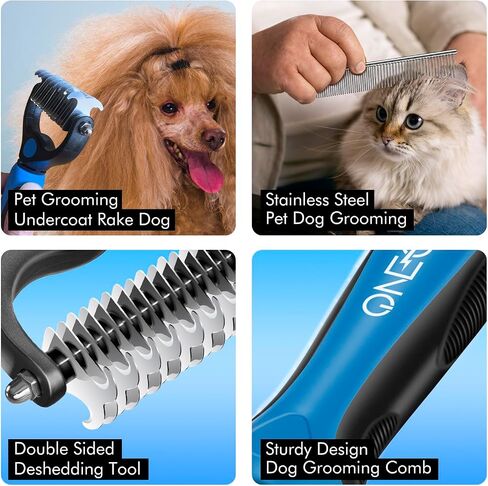 OneCut Pet Grooming Brush and Metal Comb Combo, Pet Grooming Rake and Brushes for Small, Medium & Large Dogs Double Sided Deshedding Tool Removes Knots and Tangled Hair (Red) in Saudi Arabia