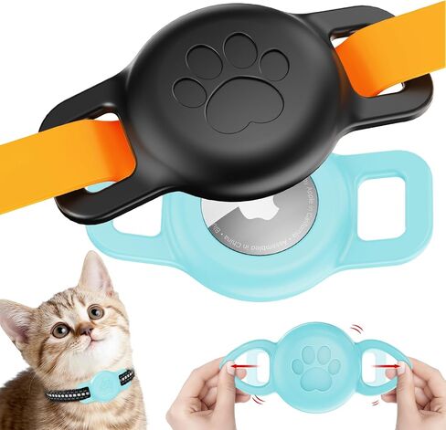 Reflective Airtag Cat Collar, Breakaway Cat Airtag Collar with Escape Buckle, Lightweight Cat Collar with Luminous Apple Air Tag Holder, Hidden GPS Tracker Holder for Cats, Kittens (Black, S) in Saudi Arabia