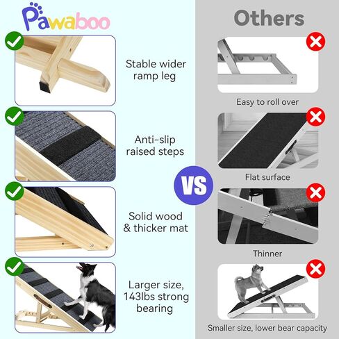 منحدر للكلاب للسرير والأريكة - عريض للغاية - ارتفاع قابل للتعديل 23 بوصة، منحدر ممتاز للحيوانات الأليفة للكلاب الصغيرة والكبيرة للوصول إلى سرير مرتفع، وأريكة، وسيارة، بحد أقصى 143 رطل، وخطوات للكلاب غير قابلة للانزلاق in Kuwait