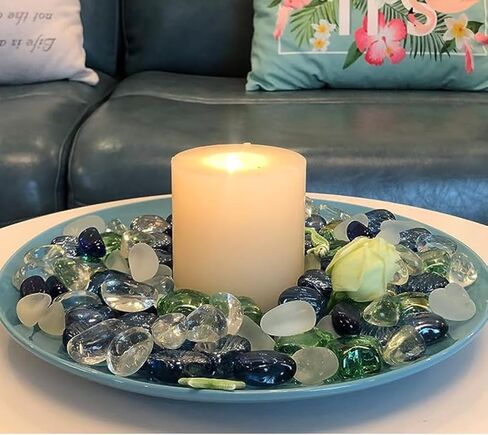 2 LB Glass Sea Shell Stones Vase Filler Gems Aquarium Fish Tank Pebbles,Fire Pit Tabletop Fountain Decor, Beach Theme Party Home Centerpieces Decoration,Blue Clear Mix in Saudi Arabia