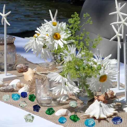 2 LB Glass Sea Shell Stones Vase Filler Gems Aquarium Fish Tank Pebbles,Fire Pit Tabletop Fountain Decor, Beach Theme Party Home Centerpieces Decoration,Blue Clear Mix in Saudi Arabia