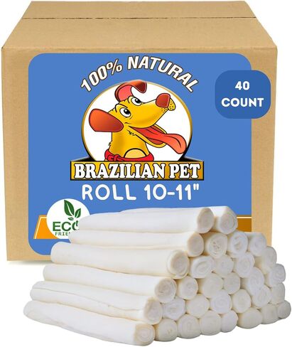 All Natural Treats Rawhide Retriever Beefhide Rolls Dog Chews Bones 10-11" - Single Ingredient - Long Lasting (20 Count) in Saudi Arabia