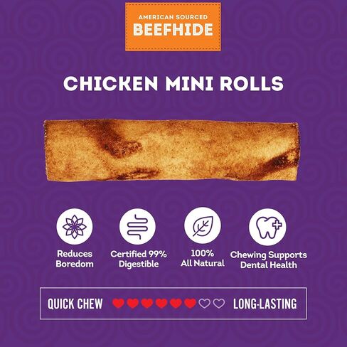 American Sourced Beefhide Mini Rolls 3-3.5" Dog Chew Treats - Chicken Flavor, 40 Count/1 Pack in Saudi Arabia