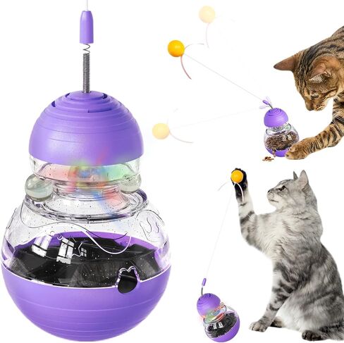 Interactive Cat Toy, Gourd Tumbler Design with Teaser Wand, A Durable and Safe Treat Dispenser – Ideal Gift for Kitten Exercise and Boredom Relief (Yellow) in Saudi Arabia