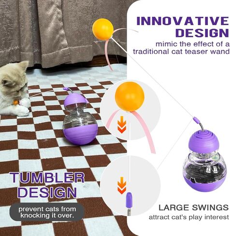 Interactive Cat Toy, Gourd Tumbler Design with Teaser Wand, A Durable and Safe Treat Dispenser – Ideal Gift for Kitten Exercise and Boredom Relief (Yellow) in Saudi Arabia