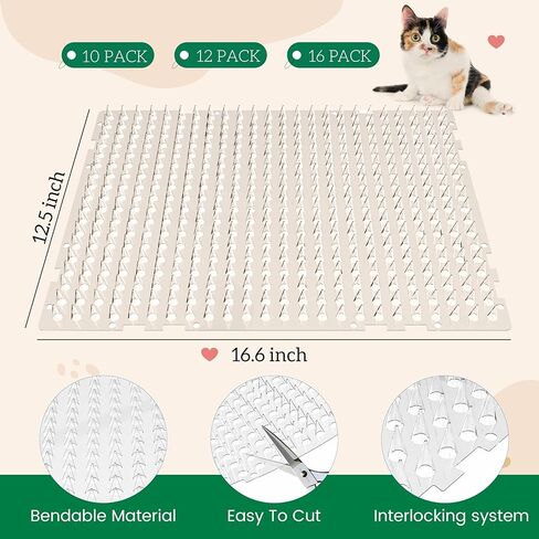 16 x 13 Inch Clear Cat Scat Mat with Spikes Outdoor/Indoor, 12 Pack Deterrent Mat with 50 Stickers in Kuwait