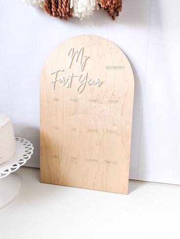 My First Year Photo Display Wood, 12 Months Picture Frame Personalized, 1st Birthday Decorations for Boy (White) in Saudi Arabia