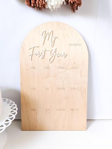 My First Year Photo Display Wood, 12 Months Picture Frame Personalized, 1st Birthday Decorations for Boy (White) in Saudi Arabia