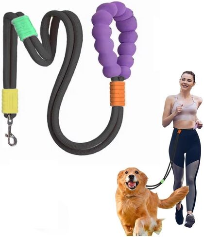 Hands Free Dog Leash, Shoulder or Waist Leash for Dog Walking, Comfortable Holding with NBR Foam Handle, Double Dog Rope Leash, Adjustable Dog Leash for Training Jogging Hiking(Black) in Saudi Arabia