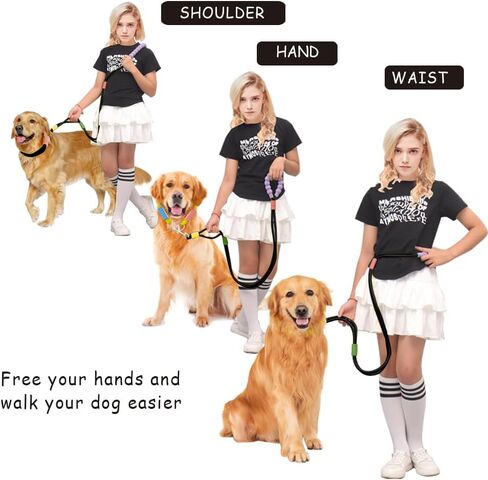 Hands Free Dog Leash, Shoulder or Waist Leash for Dog Walking, Comfortable Holding with NBR Foam Handle, Double Dog Rope Leash, Adjustable Dog Leash for Training Jogging Hiking(Black) in Saudi Arabia