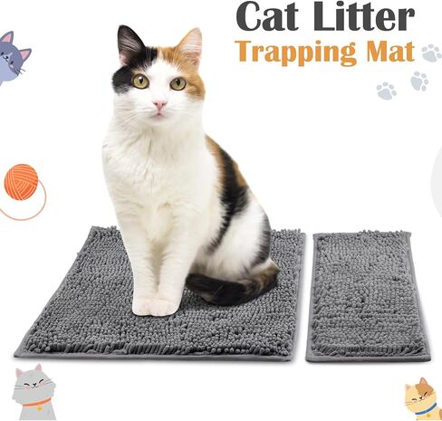 2 Pcs Cat Litter Trapping Mat Litter Box Scatter Control Pad Litter Free Floors and Non Slip Litter Box Mat Traps Mess and Litter from Box, Machine Washable in Saudi Arabia