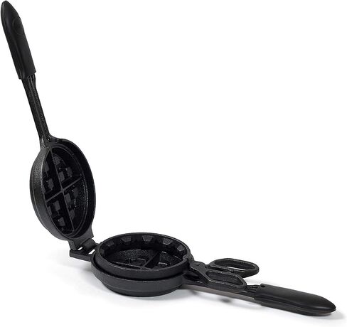 Cast Iron Stuffed Waffle Iron - Pre-Seasoned, 5" Dia, 2" Thick Round - Non-Stick Belgian Waffle Maker w/Heat-Resistant Handles – Classic Waffle Maker Compatible w/Gas, Electric, Induction & More in Saudi Arabia