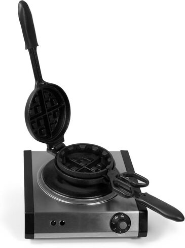 Cast Iron Stuffed Waffle Iron - Pre-Seasoned, 5" Dia, 2" Thick Round - Non-Stick Belgian Waffle Maker w/Heat-Resistant Handles – Classic Waffle Maker Compatible w/Gas, Electric, Induction & More in Saudi Arabia