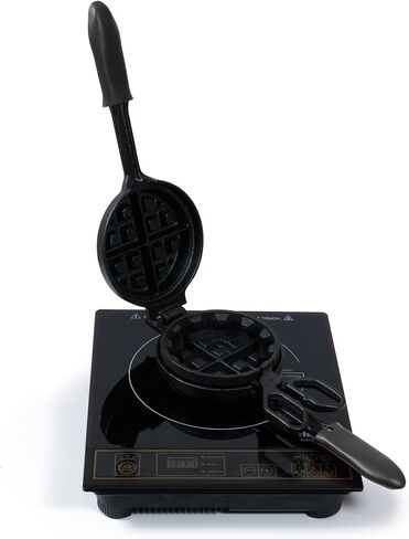 Cast Iron Stuffed Waffle Iron - Pre-Seasoned, 5" Dia, 2" Thick Round - Non-Stick Belgian Waffle Maker w/Heat-Resistant Handles – Classic Waffle Maker Compatible w/Gas, Electric, Induction & More in Saudi Arabia