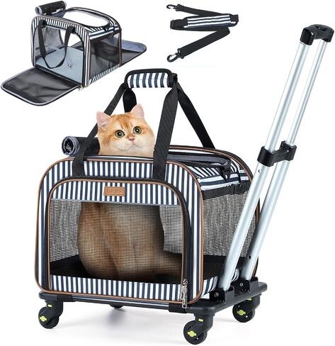 Lekebobor Pet Carrier with Wheels for Small Dogs and Cats,Airline Approved Rolling Pet Carrier with Telescopic Handle,Rolling Dog Cat Carrier,Grey in Saudi Arabia