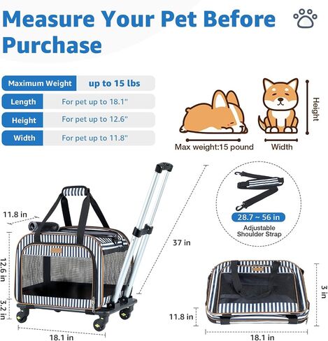 Lekebobor Pet Carrier with Wheels for Small Dogs and Cats,Airline Approved Rolling Pet Carrier with Telescopic Handle,Rolling Dog Cat Carrier,Grey in Saudi Arabia