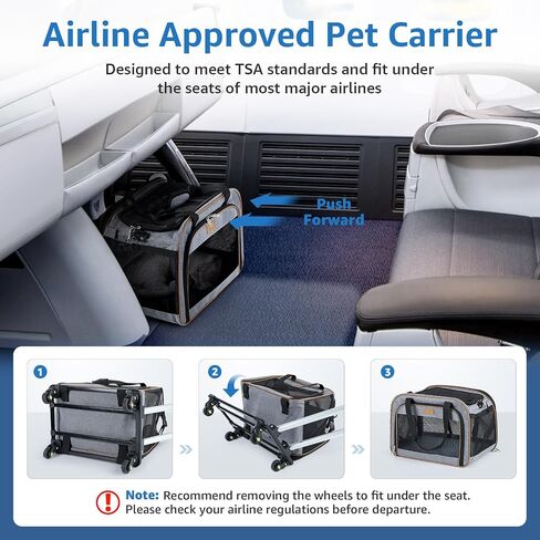Lekebobor Pet Carrier with Wheels for Small Dogs and Cats,Airline Approved Rolling Pet Carrier with Telescopic Handle,Rolling Dog Cat Carrier,Grey in Saudi Arabia