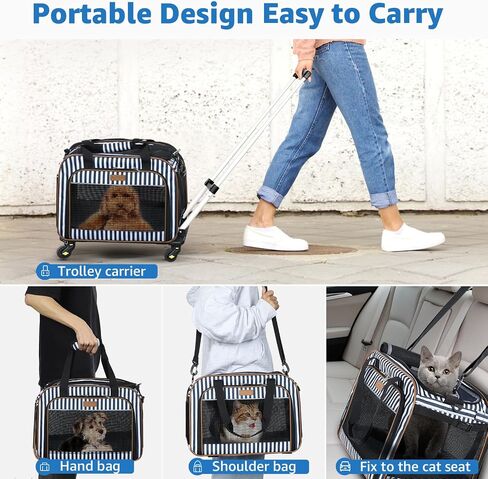 Lekebobor Pet Carrier with Wheels for Small Dogs and Cats,Airline Approved Rolling Pet Carrier with Telescopic Handle,Rolling Dog Cat Carrier,Grey in Saudi Arabia