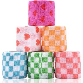 6 Roll 2 Inch x 5 Yards Checkered and Heart Print Pet Vet Wrap for Dogs Cats, Cohesive Bandages in Bulk, Non-Woven Self Adhesive Bandages Wrap Roll for Animals Wound Care, Ankle Sprains and Swelling in Saudi Arabia