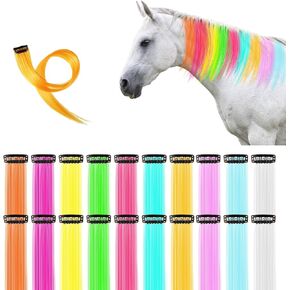 20pcs Horse Accessory Clips, 21.65x1.26 inch Multicolored Horse Hair Extensions Ponytail Hair Tinsel, High Temperature Resistance Horse Hair Decorations for Western Wedding Bride Horses