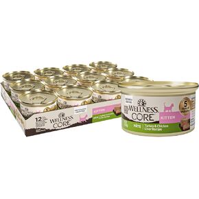 Wellness CORE Kitten Recipe, Natural Grain Free Canned Wet Kitten Food, Chicken & Salmon Pate Recipe, 3 Ounce Can (Pack of 12)