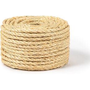 Natural Sisal Rope for Cat Scratcher 1/4 Inch by 50 Feet, Cat Tree Rope Twine for Cat Scratching Post Replacement, Cat Tower with Scratch Post Repairing, Replace, Recovering and DIY, White