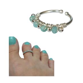 925 Sterling Silver Amazonite Stone Toe Ring/Knuckle Ring - Small Adjustabl Dainty Open Ring | Handmade by MiYa Jewelry Creations (Amazonite)