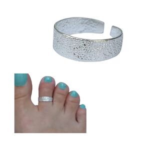 925 Sterling Silver Wide Sanded Texture Toe Ring/Knuckle Ring - Small Adjustabl Dainty Open Ring | Handmade by MiYa Jewelry Creations