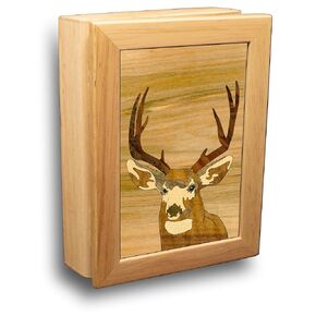 Wood Deer Gift Box - Trinket Organizer With Hinged Lid - Store Rings, Bracelets, Watches, Coins - Great Gift For Any Occasion - Birthdays, Christmas, Graduation - (#2127BH 6x8x2)