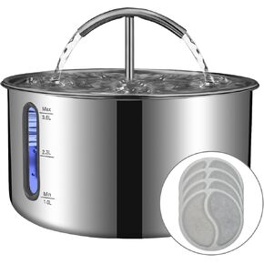 Cat Water Fountain, Large Capacity Stainless Steel Pet Water Fountain for Cats Inside,3.6L/121oz Automatic Dog Dispenser Water Bowl, Multiple Pets Water Fountain