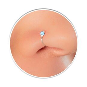 Tiny Blue Opal Sterling Silver Nose Ring - 24 Gauge Dainty Handmade Opal Nose Hoop Ring Silver Snug - 925 Sterling Silver Nose Piercing For Women - Elegant Design - Comes with Gift Packaging