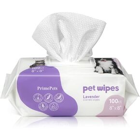 PrimePets Dog Wipes, 400 Count, 8" x 8" Pet Grooming Wipes for Dogs Cats Cleaning Deodorizing, Lavender Scented, Extra Thick Dog Paw Wipes for Sensitive Skin, Clean Ears, Eyes, Butt, Body & Teeth
