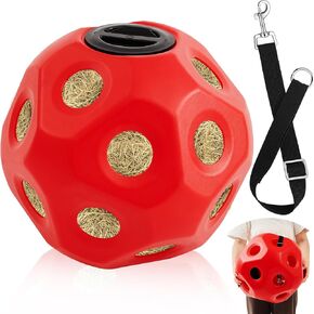 15.75" Hay Ball for Horses with Hanging Strap Slow Feed Horse Ball Hay Ball Feeder Extra Large Hanging Horse Hay Feeder Red Horse Treat Ball for Paddock Stall Stable Horses Feeding Supplies