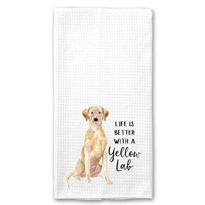 Watercolor Life is Better with a Yellow Lab Labrador Microfiber Kitchen Tea Bar Towel Gift for Animal Dog Lover