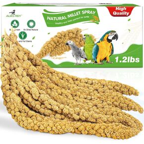 Millet for Birds 2.4LB, Natural Sun-Dried Millet Spray for Birds Seed No Stems Only Edible Tops for Parakeet, Budgies, Finches, Cockatiels, Parrots, Lovebird, Hamster and Other Pet Birds Bird Treat