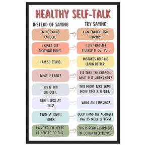 Mental Health Wall Decor, Classroom School Therapist Supplies Boho Educational Art Print, Healthy Self-talk Poster for School Must Have, Therapy Office Decor, Unframed (11x17 inches)
