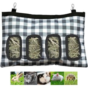 Rabbit Hay Feeder Bag, Guinea Pig Hay Feeder Storage, Rabbit Hay Bag, Guinea Pig Hay Feeder,18in X11 in Small Animal Feeder Bag,600D Oxford Cloth Fabric, 4 Holes Guinea Pig Hay