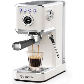 Espresso Machine 20 Bar, Stainless Steel Iced Coffee Maker, Professional Espresso Maker with Milk Frother Steam Wand, Compact Coffee Machine, Gift for Dad or Mom CCHENGVEY