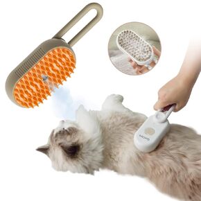 2nd Generation Spray Pet Grooming Brush for Dogs & Cats, 3-in-1 Design: Hair Remover, Cleaning Brush and Massaging Brush (Round-Comb Khaqi)