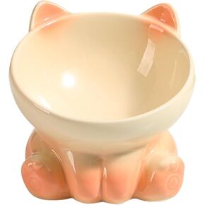 Elevated Cat Bowls, Raised Cat Bowls for Indoor Cats, Tilted Cat Food Bowls Whisker Friendly, Cute Gradient Color Ceramic Cat Bowl for for Cats of All Ages(Orange Green)