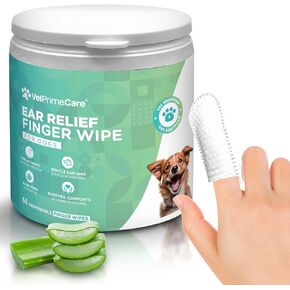 Pet Finger Wipes for Dogs Ear Relief, Aloe Vera & Eucalyptus Infusion, Pet Grooming Wipes, Remove Debris & Ear Wax, Soothe & Deodorize, 55-Count Pack.