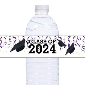 21 Class of 2024 Confetti Graduation Water Bottle labels - Purple
