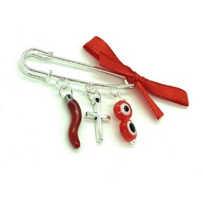 Italian red pepper horn cross evil eye pin