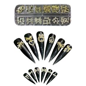 42 Pieces 3D Nail Bows Charms Rhinestones 3D Nail Charms Nail Bow Charms Alloy Pearl Bowknot Nail Accessory for Women Girls Nail Salon DIY Nail Decorations