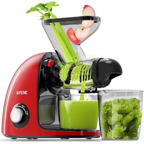 SiFENE Slow Masticating Cold Press Juicer Machines for Fruit & Vegetable, Juice Yield Maker Extractor with Dual Mouth, Quiet Motor & Anti-Clog System, Easy to Clean, Non-BPA (Gray)
