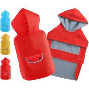 Dog Raincoat Small Dogs Rain Jacket Reflective Winter Warm Poncho Rainwear Waterproof Pet Clothes Pocket Hooded Leash Hole Adjustable for Puppy,Red,S,Back Length 8.3 Inch