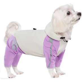 BRKURLEG Dog Raincoat for Small Dogs, 4 Legs Dog Rain Jacket, Pet Waterproof Rainproof Jacket with Leash Hole Reflective Pet Poncho for Small Dogs Boy Girl, Orange L