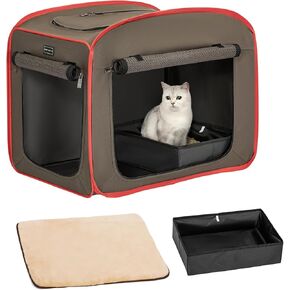 Petsfit Portable Cat Crate with Litter Box and Soft Cushion Cat, Collapsible Pop Up Cat Kennel with Carrying Bag for Travel