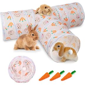 Rabbit Tunnels & Tubes - Small Animals Collapsible Hideouts Bunny Hideway Tube with Ball Toy 3 Way Guinea Pig Tunnel House Interactive Playground for Chinchilla Ferret Indoor Outdoor Play
