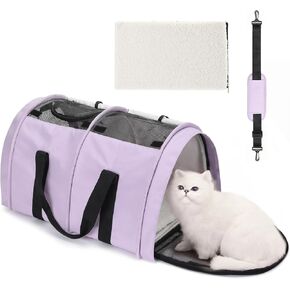 Pet Carrier, Soft Sided Cat Carrier for Medium Cats and Puppy up to 20lbs Comes with Removable Lambswool Cushion top Mesh Window, Washable Breathable Pet Bag Carrier for Outdoor Travel(Purple) in Kuwait